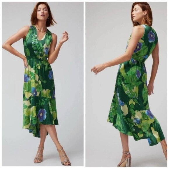 WHBM Green Floral Satin Hi Lo Maxi Dress 8 Mermaidcore Tropical Coquette Resero - Picture 1 of 15